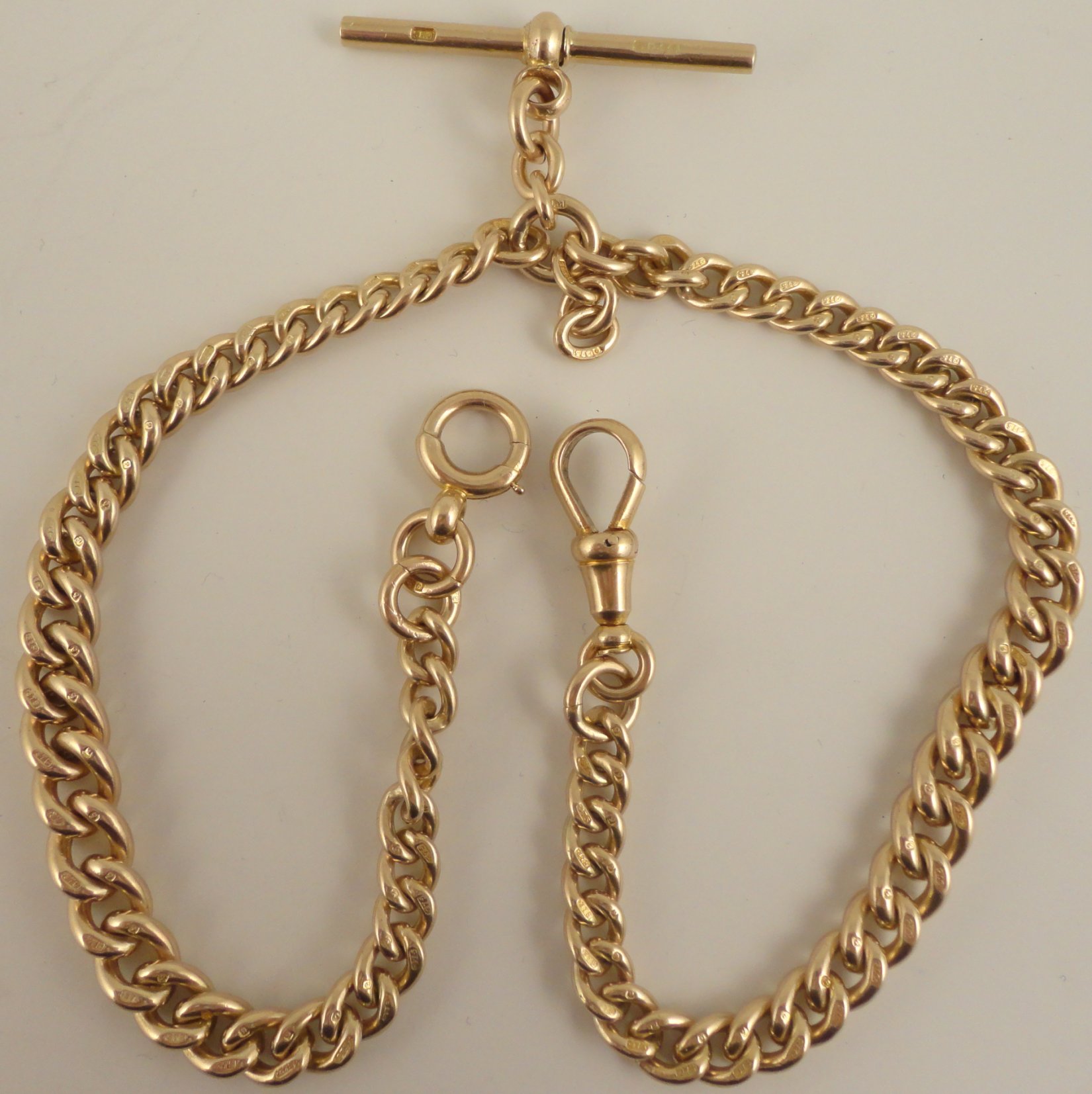 Heavy antique 9ct yellow gold double albert watch guard chain Ian